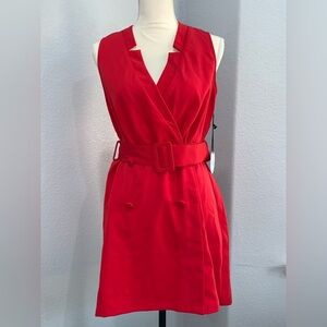 Sleeveless Red Belted Wrap Dress